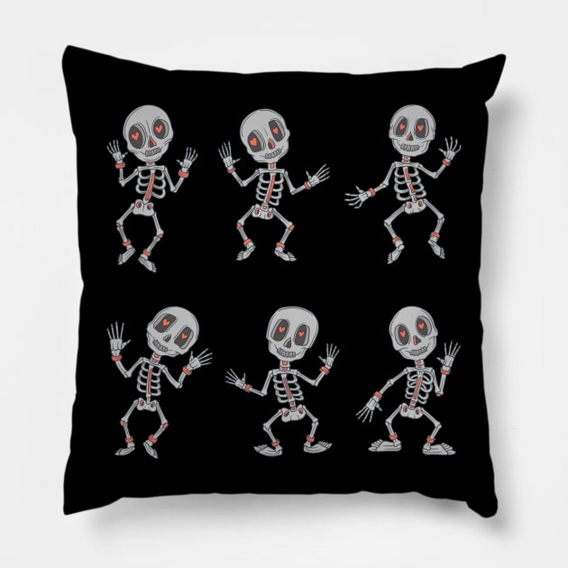 Day of the Dead Beige and Red Skeleton Candy Skeleton Pillow by Scriptnbones