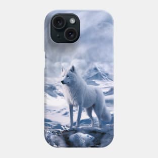 White wolf and antarctic snowy landscape Phone Case