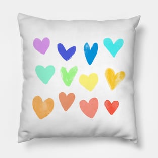 Watercolor Colorful Hearts Pillow