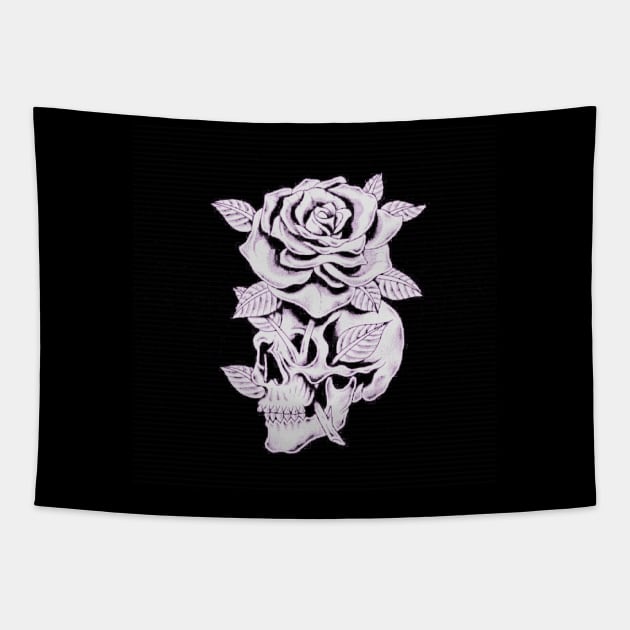 skull rose vintage Tapestry by fadetsunset