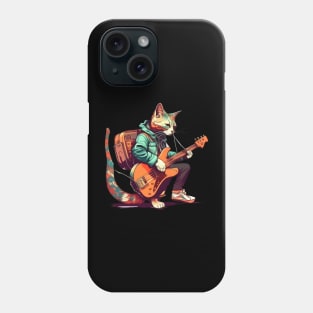 Funny Happy Rock Cat Playing Guitar Guitarist Phone Case