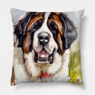 Saint Bernhardog Watercolor Painting - Dog Lover Gifts Pillow