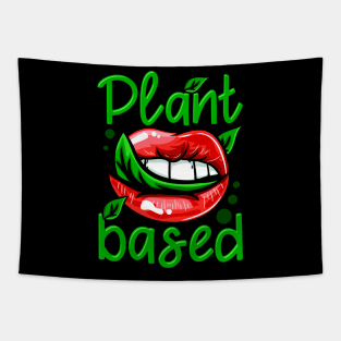 Plant Based I Green Leaf Lips I Vegan print Tapestry