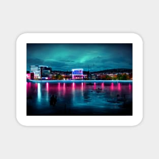 Neon Oslo City Skyline In Neon light / Oslo City silhouette Magnet