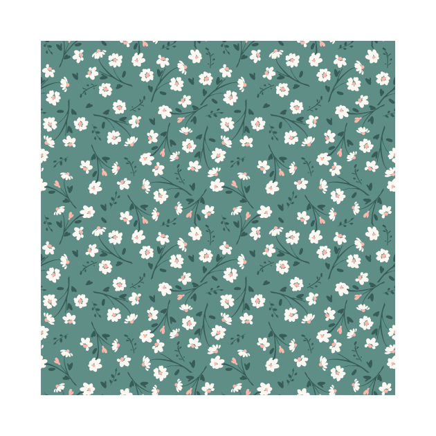 Small white daisies on dark green background by martynzero