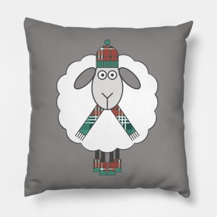 Cosy Winter Sheep With Christmas Tartan Hat, Scarf and Boots Pillow