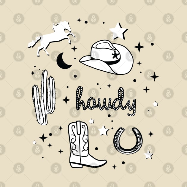 Cowboy Hat and Boot Pattern Black and White Cowgirl Aesthetic by YourGoods