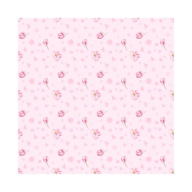 Spring apple blossom and geometric shapes on pink by Flowersforbear