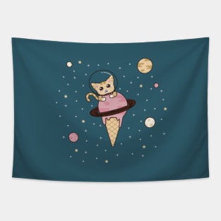 Space Cat with Ice Cream Cone Tapestry