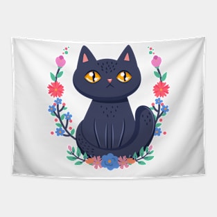 Pretty kitty with colorful flowers Tapestry