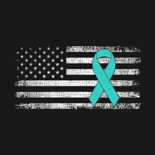 Ovarian Cancer Awareness Ribbon Classic American Flag T-Shirt