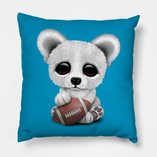 Cute Baby Polar Bear Playing With Football Pillow