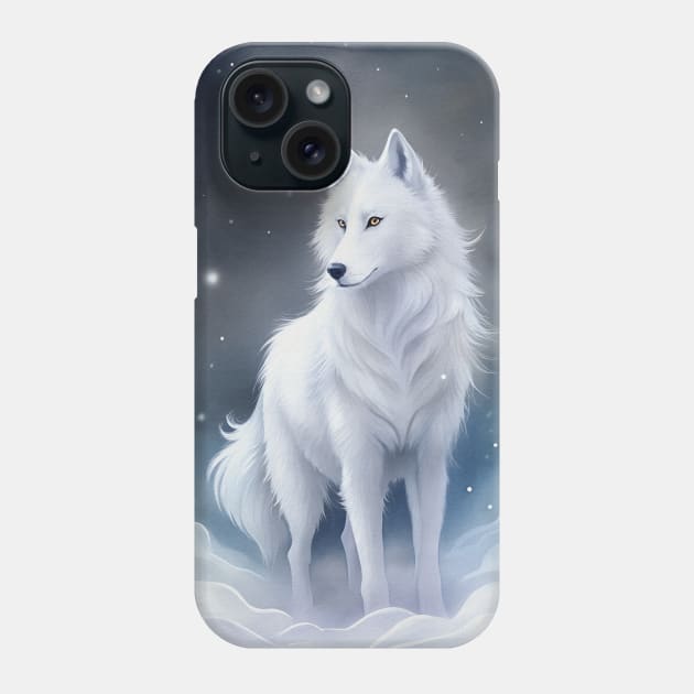 Funny White Wolf Hunting Ground, Winter Mountain Icy Moon, Forest, Galaxy Beautiful gifts Novelty Wild Animal landscape Fashion Watercolor Phone Case by sofiartmedia