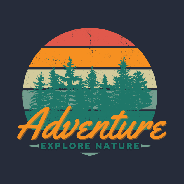 Adventure Explore Nature Colorful Stripe Tee by Blue Raccoon Creative