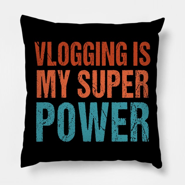 Retro Vlogging Sayings For Content Creator Camera Vlogger Pillow by RetroZin