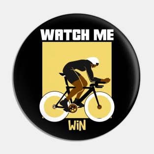 Watch Me Win Brown Skin Black Boy Joy Man Male Cycle Cyclist Bike Rider Athlete Sports Afro Kwanzaa Gift Design Pin