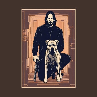 John Wick With Parabellum and His Trusty Dog Sunset Vintage Retro Movie T-Shirt