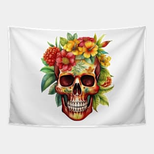 Watercolor Juneteenth Flower Skull Tapestry