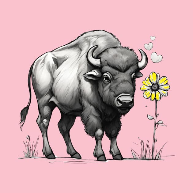 Buffalo in love with flower western American west animal by BigMRanch