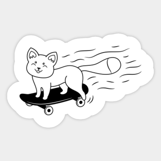 Cute Cat On Skateboard Drawing Sketch Geeky Style Cat Skateboard