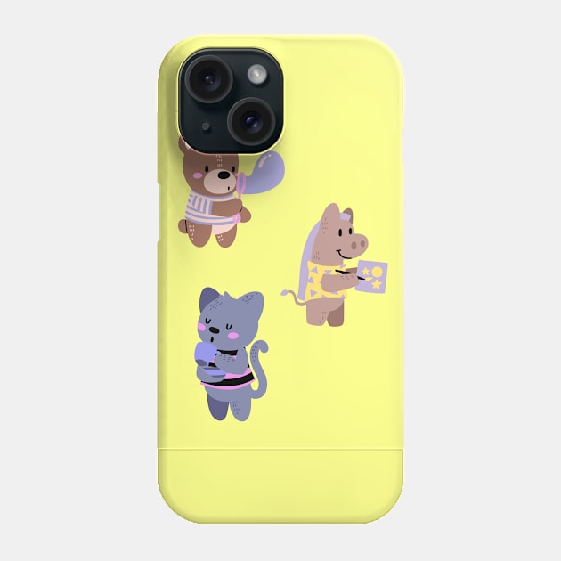 Cute Kawaii Animals Enjoying Their Hobbies Phone Case by TANSHAMAYA