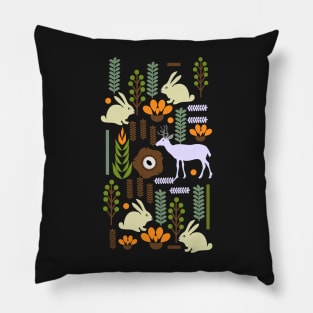 Bunny and deer in the garden Pillow