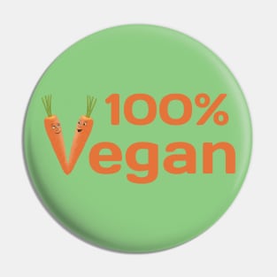 100% Vegan – carrots with cartoon faces Pin