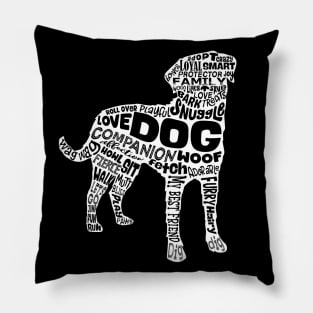 Dog Silhouette Word Cloud (White) Pillow