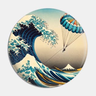 Kanagawa wave - Funny Parasailing Meme Pin