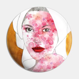 Original golden woman portrait with flowers Pin