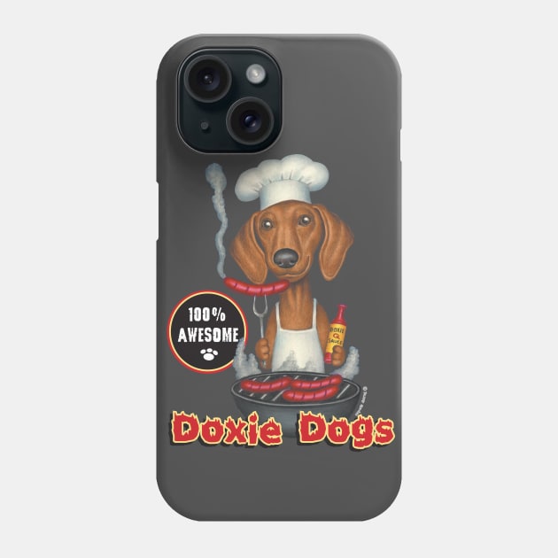 Funny cute Dachshund Doxie Chef with Dog with Wieners on grill Phone Case by Danny Gordon Art