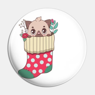 Cute cat in Christmas stocking Pin