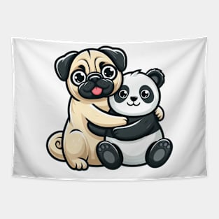 Pug and Panda are Animal Pals Tapestry