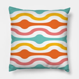 Retro Geometric Waves Pattern Orange Pink Turquoise Yellow Pillow