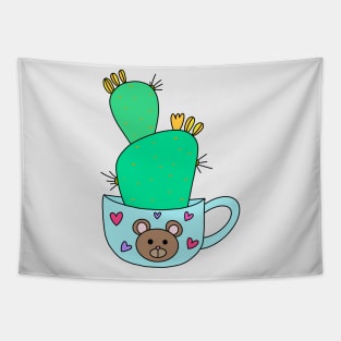 Cute Cactus Design #137: Green Cactus With Yellow Flowers In Cute Bear Mug Tapestry