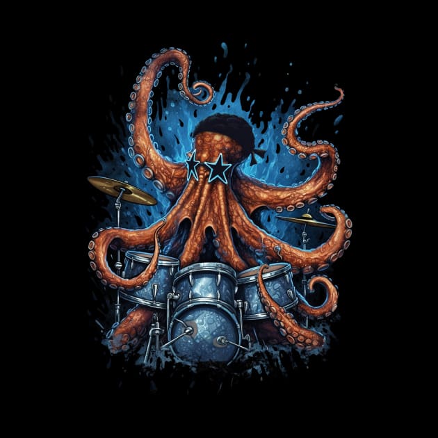 Drummer Octopus Playing Rock Drum by OnstOn