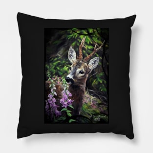 Roe Deer and Flowers Pillow