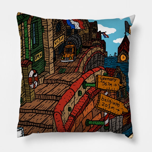 the high low lands. Europe after global warming. vintage illustration. Pillow by JJadx