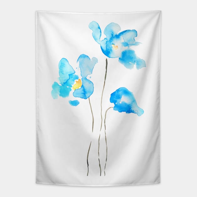 3 abstract blue Himalayan poppies Tapestry by colorandcolor