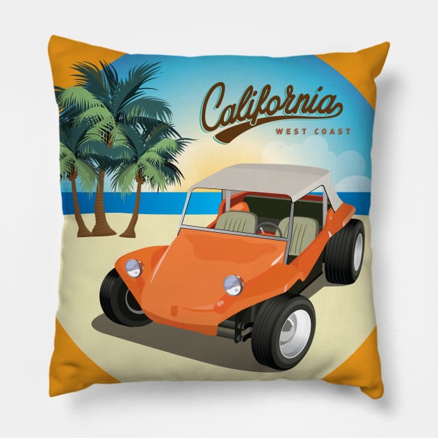 Dune Buggy Manx on Beach with Palms California Pillow by PauHanaDesign