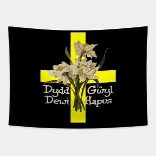 Dydd Gwyl Dewi Hapus With March Daffodils And St Davids Cross Tapestry