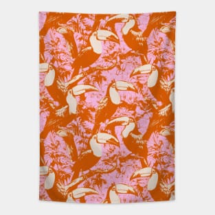 Toucan Retro Jungle Orange Pink Tapestry