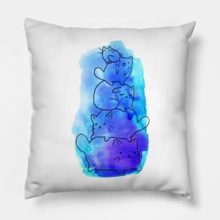 Watercolor Blue Kitty Pile Pillow