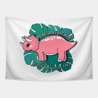 Kawaii pink dinosaur eats man Tapestry