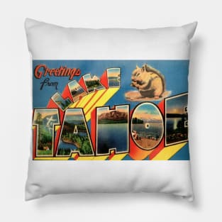 Greetings from Lake Tahoe - Vintage Large Letter Postcard Pillow