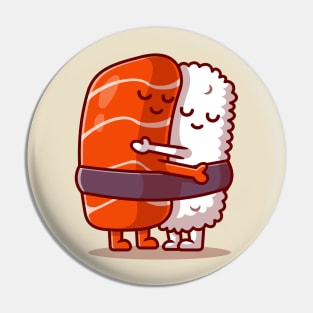 Cute Sushi Salmon Couple Hug Cartoon Pin