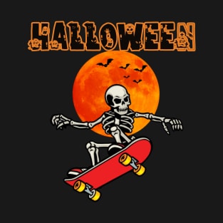 Halloween Skeleton on a Skate Board T-Shirt