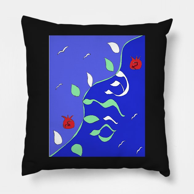 Shalom in Vines Blue Pillow by Avvy