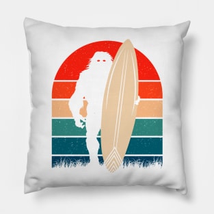 Bigfoot Surfing Retro Summer Pillow