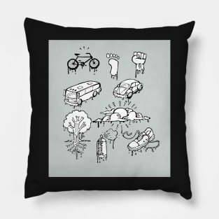 Urban mobility and transport drawings illustration Pillow